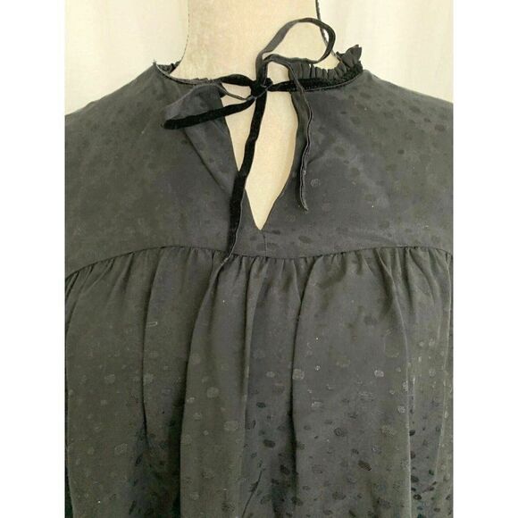 Zara Womens Solid Black Polka Dot Long Sleeve Oversized Top Blouse Xs - Picture 3 of 7